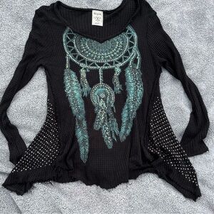 Vocal USA Black Dream Catcher Top S Asymmetrical Rhinestones